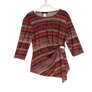 Mandy Evans Medium Tunic Top Red Striped Asymmetrical Knot Front Buckle